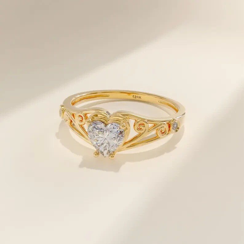 2Ct Heart-Shaped Moissanite Engagement Ring in 14k Gold Plated