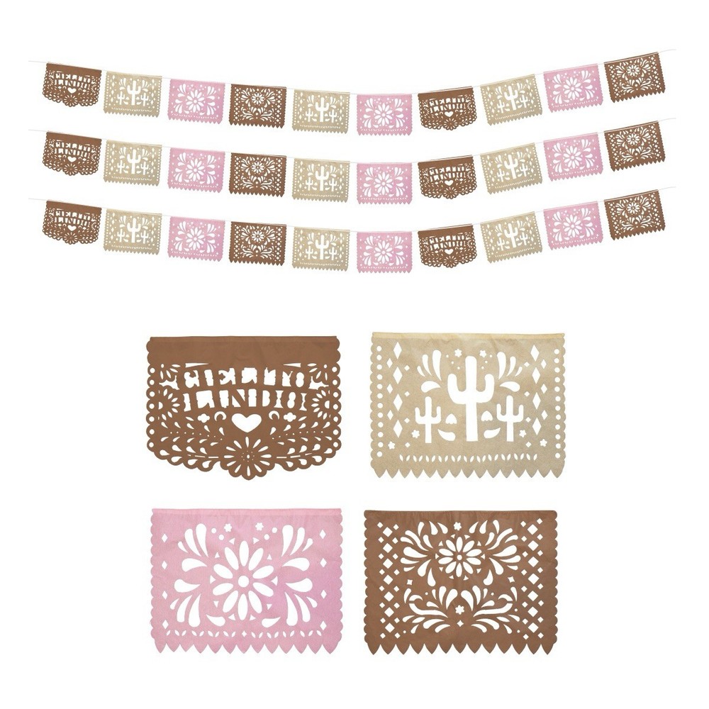 Cielito Lindo  Talavera Mexican Papel Picado Banners 3pack pink mixed