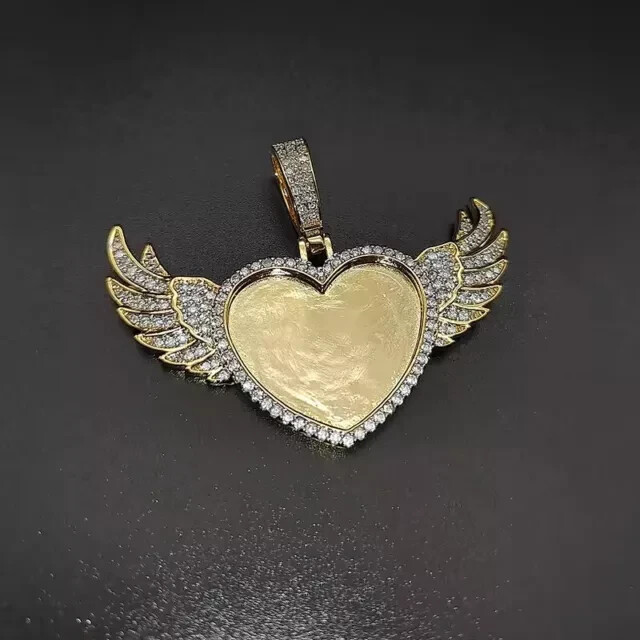 1Ct Round Lab Diamond Heart Angel Wings Pendant 14K Gold Plated