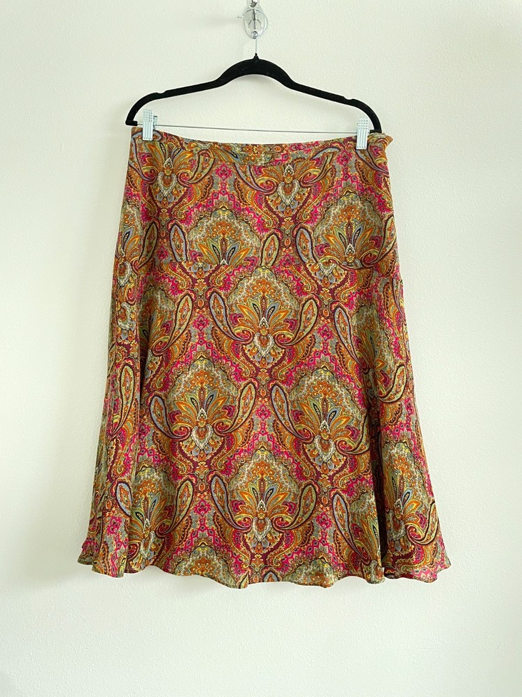 Liz Claiborne Skirt Women 14 Silk Paisley Midi A Line Spring Classic Y2K Style