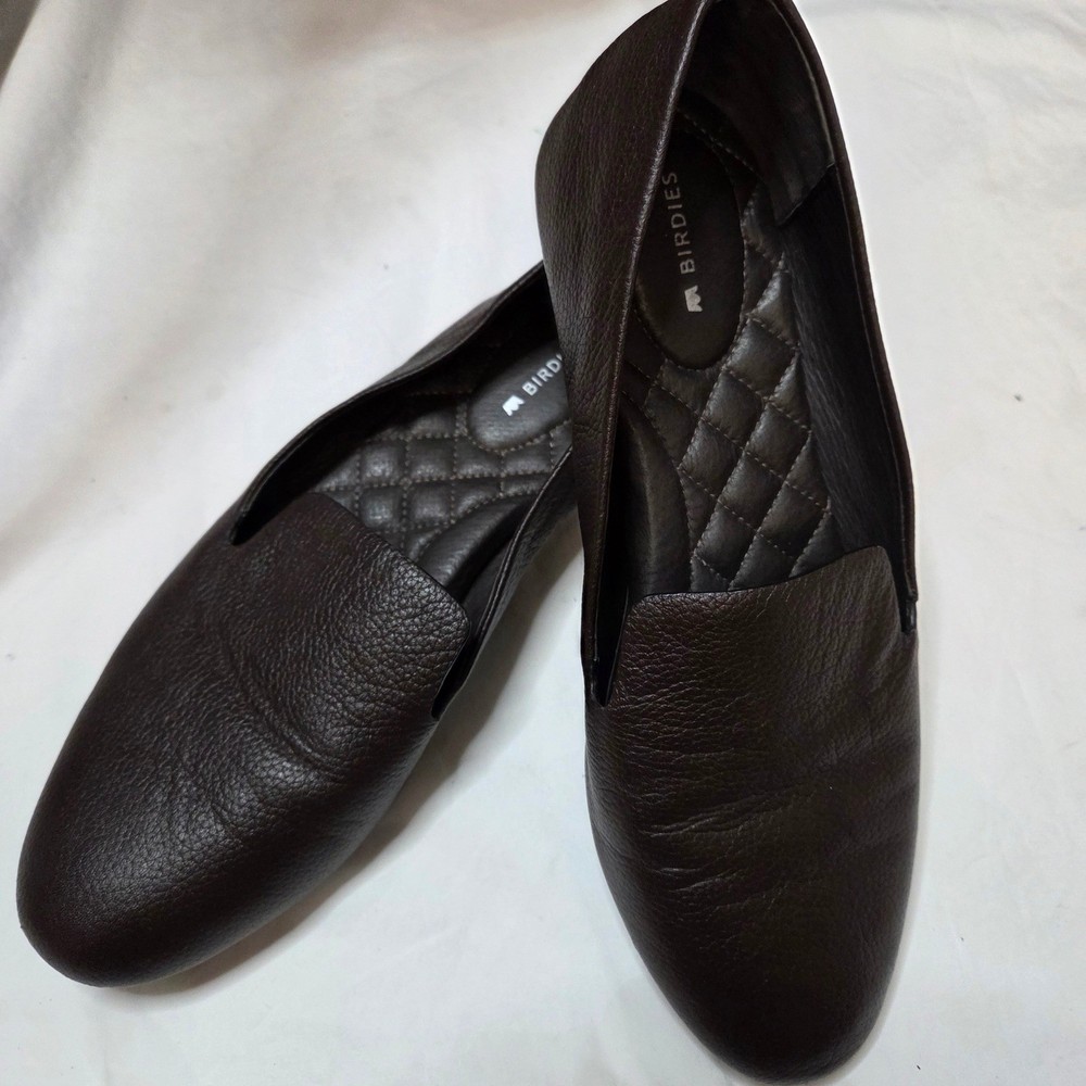 Birdies The Starling Dark Brown Leather Flat Loafer Quilted insole Womens Sz 8.5