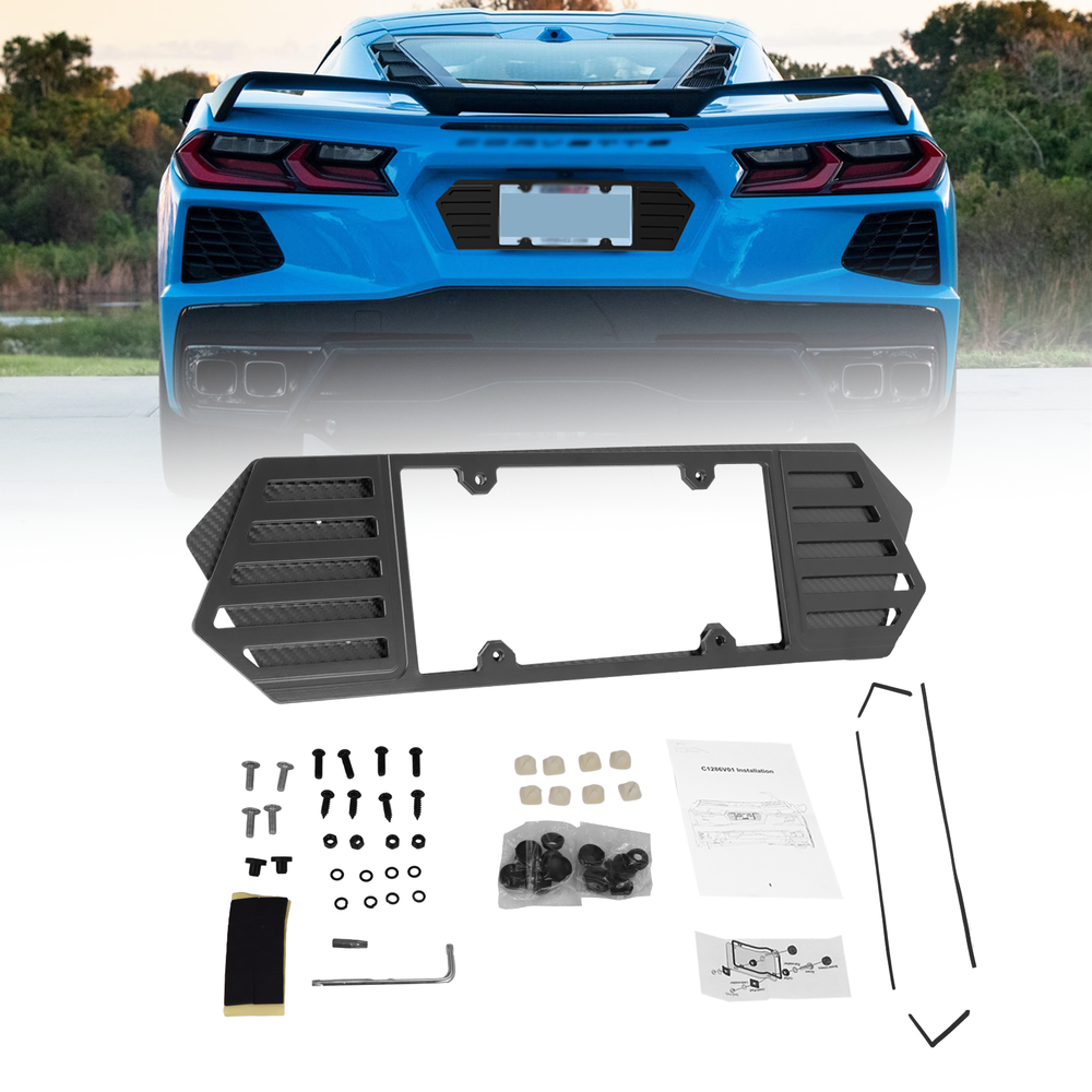 Black Rear License Plate Filler Frame Fit For C8 Corvette Stingray Z51 2020-2024