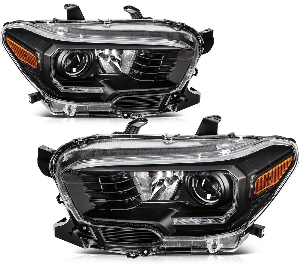 For 2016-2022 Toyota Tacoma Black Housing Headlights Assembly Headlamps Pair