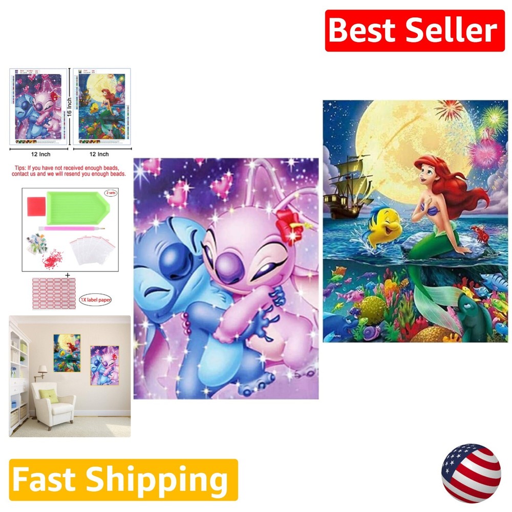 Full Drill Diamond Painting Kit - 2 Sets of Canva, Diamonds & Tools - 12X16 Inch