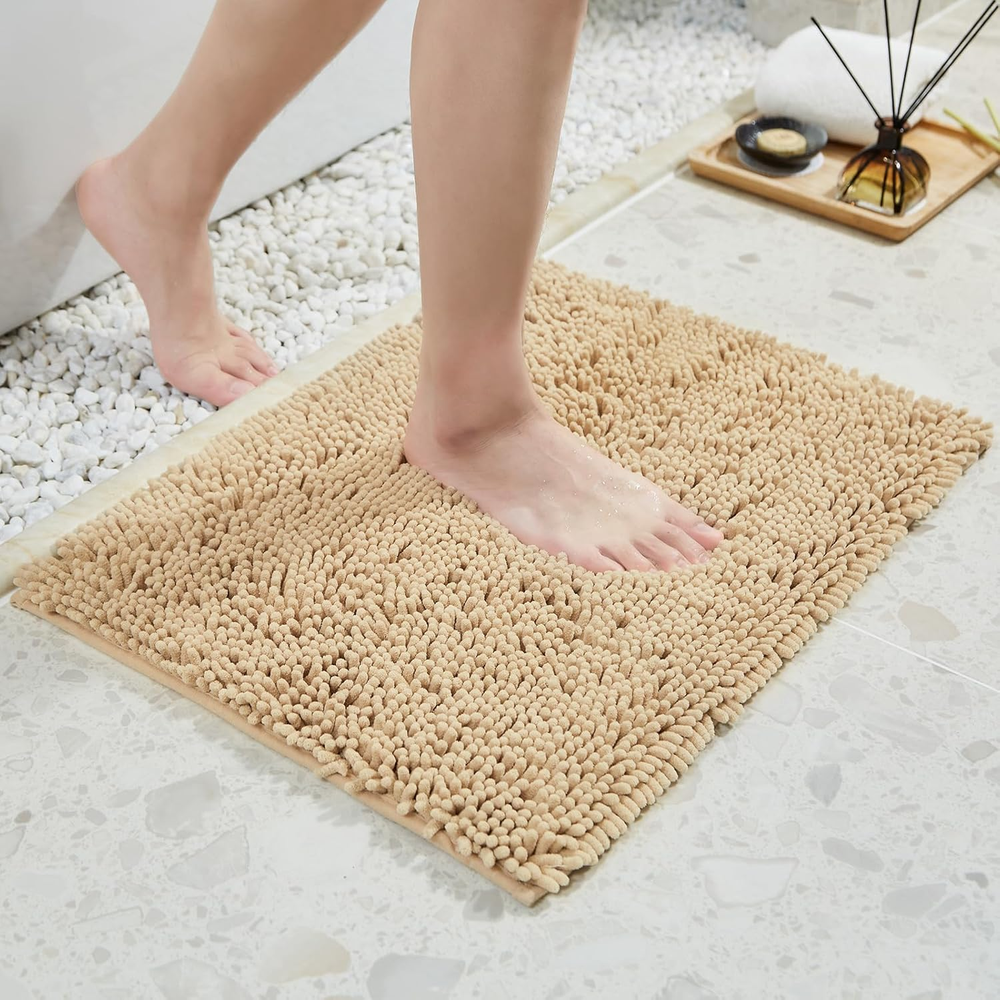 TECHMILLY Soft Non-Slip Chenille Bath Mat for Bathroom