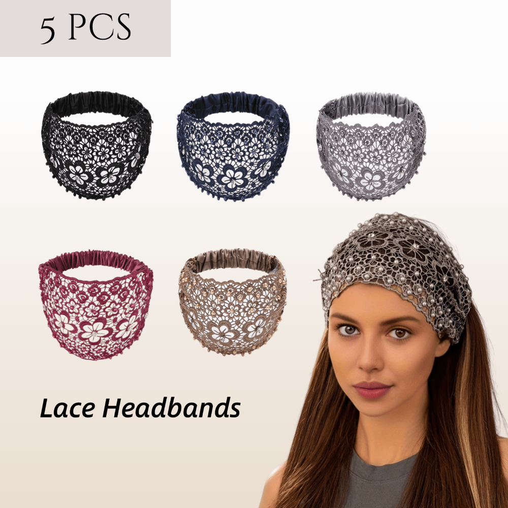 5pcs Stretchy Wide Lace Headbands for Women - Sporty Summer Style