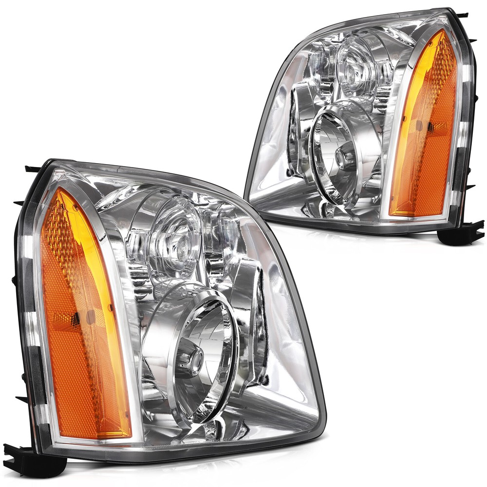 Fits 2007-2014 GMC Yukon XL 1500 2500 Chrome Left Right Headlight Assembly Set