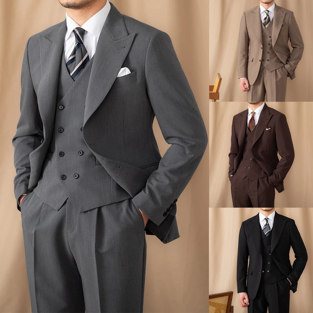 High Quality Men's Suit Slim Fit 3 Pieces for Wedding Business Peak Lapel Suits