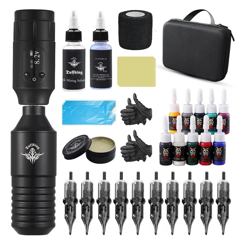 Wireless Tattoo Machine Complete Kit Rotaty Adjustable Speed Cartridges Needle