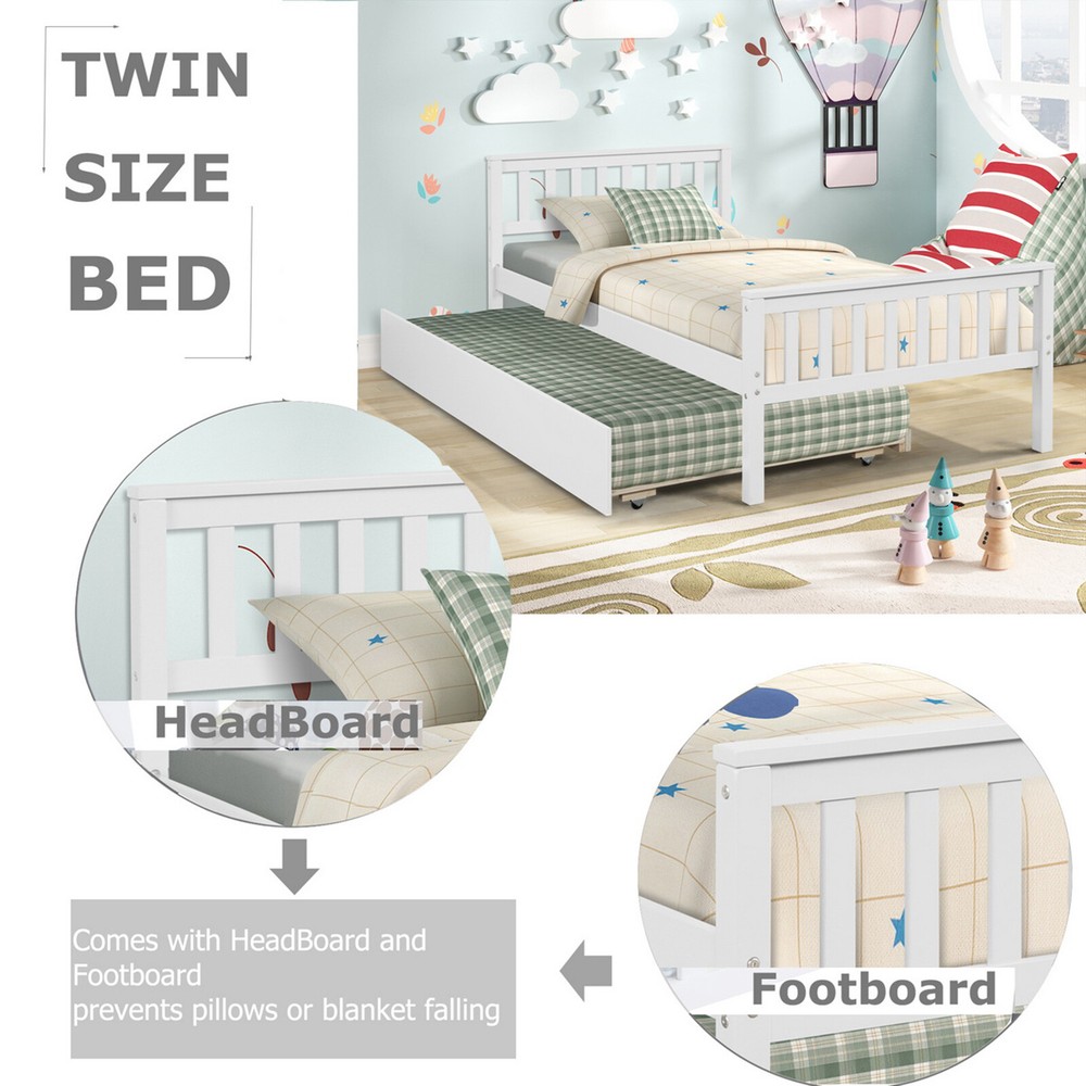Twin Size Platform Bed Frame w/Trundle Modern Wood Bed Frame Bedroom Furniture