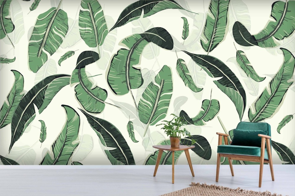 3D Green Leaves Watercolor Wall Murals Wallpaper Murals Wall Sticker
