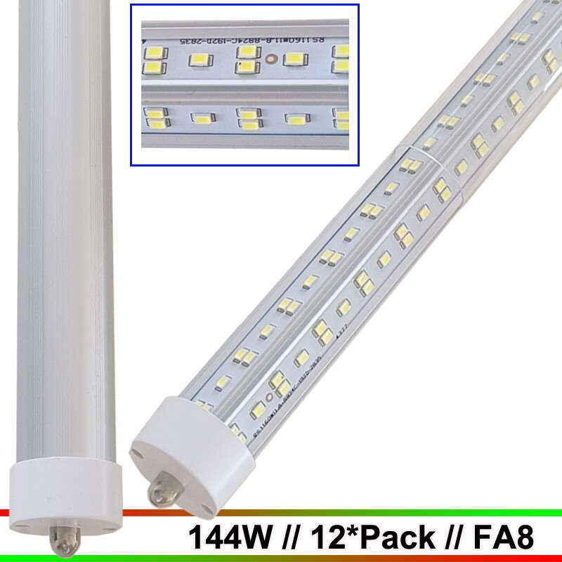 8FT T8 LED Tube Light 144W Single Pin Shop Lights 12-Pack