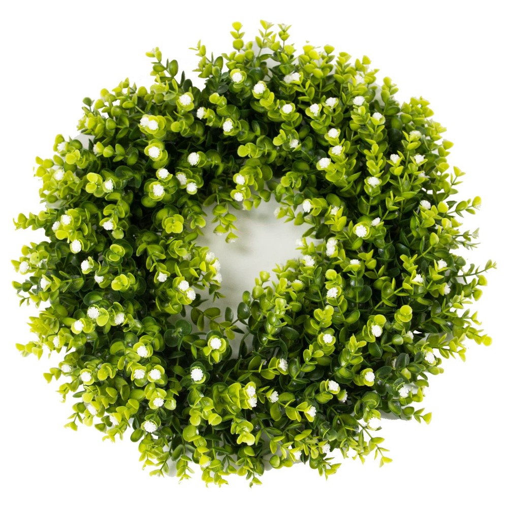 20 Inch Artificial Boxwood Wreath for Front Door Home Decor