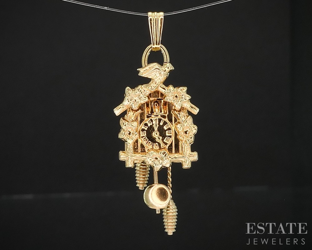 14k Yellow Gold Articulated Cuckoo Clock Charm 2.2g Movable Pendant