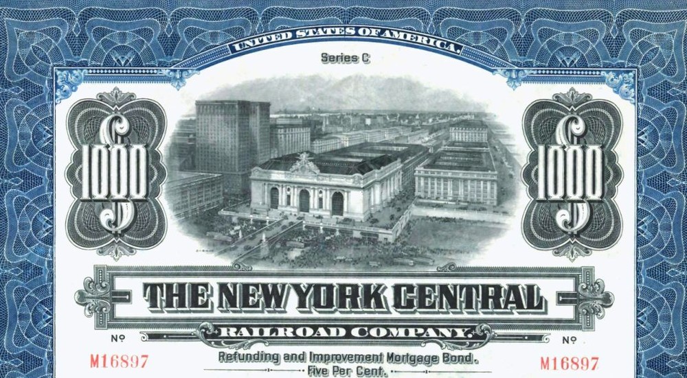 NY Central $1000 Bonds Lot of 5 with Coupons Only $200 Online 9.99-image