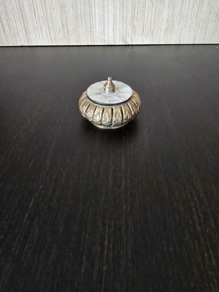 Abalone And Brass Trinkic/pill Box Vintage Small Keepsake