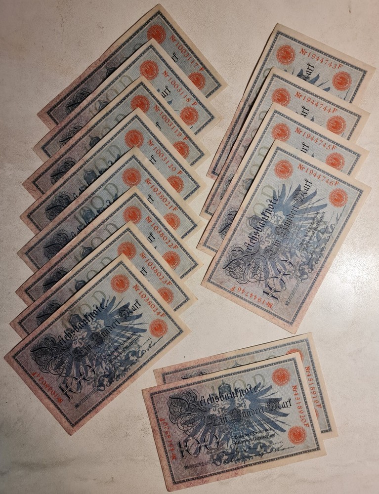 GERMANY / 1908 100 Mark,Lot of 14 Banknotes !!