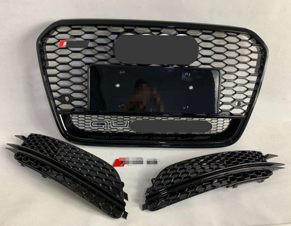 For 2013 2014 2015 Audi A6 C7 S6 Rs6  Front Bumper Black Mesh Grille+fog Grill