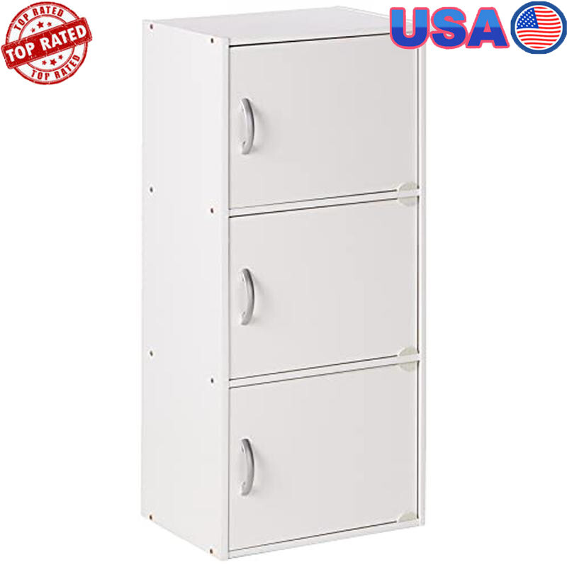 3-Door Multipurpose Storage Cabinet with Bookshelf - Easy Assembly