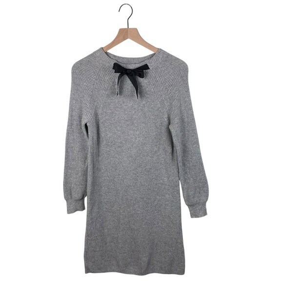 J. Crew Mercantile Bow Neck Sweater Dress Grey Wool Blend Knit K3498 Size Medium