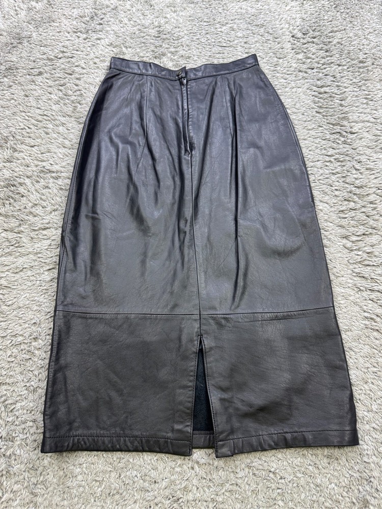 Pia Rucci Leather Skirt Women 4 Black Midi Pencil Pleated Slit Grudge Biker Vtg