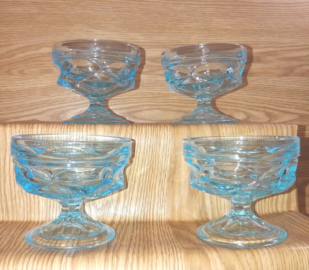 Set of 4 Anchor Hocking FAIRFIELD Light Blue Low Sherbet/Champagne Glass