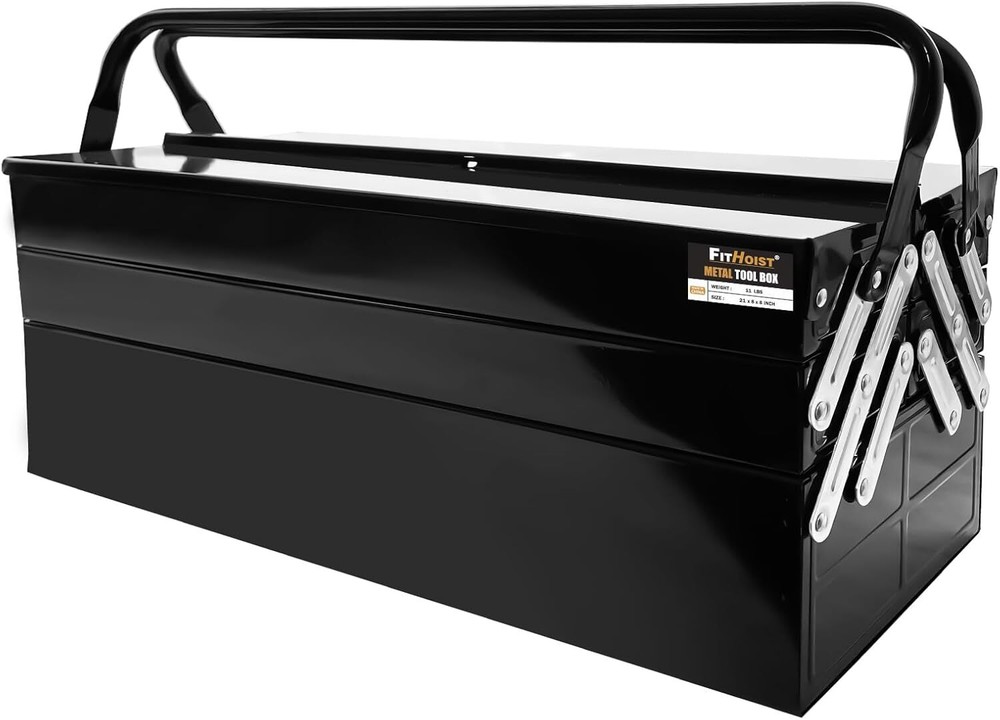Metal Cantilever Tool Box  3-Tier 5 Tray Fold Out Steel Tool Box with Handl...