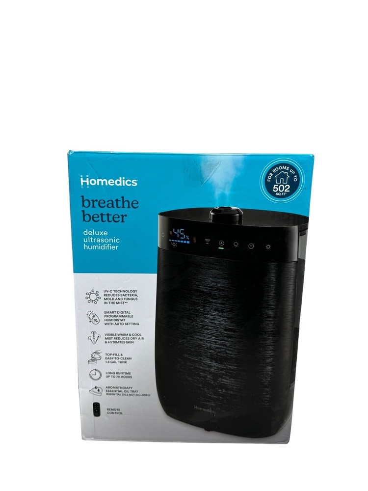 Homedics Deluxe Ultrasonic Humidifier 1.5 Gallon 70-Hour Runtime Black UHE-WMTF342-BK