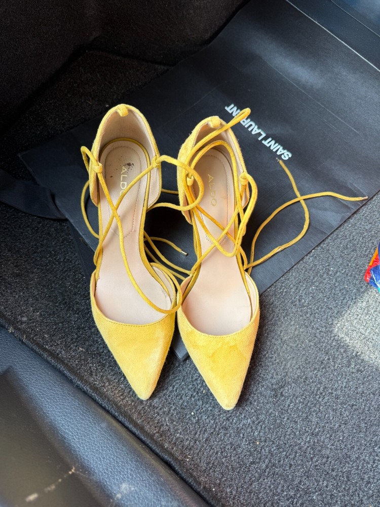 Aldo yellow strappy high heels for women