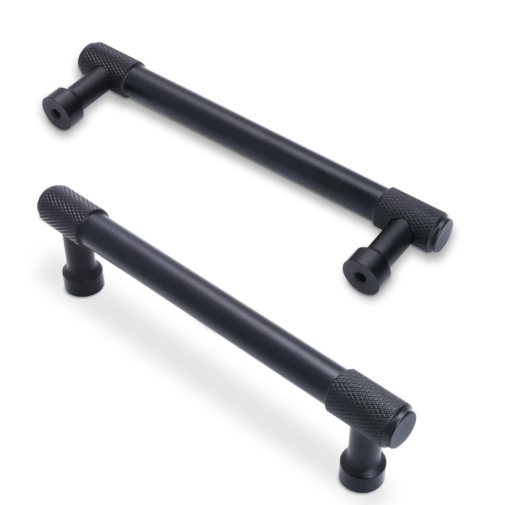 10 Pack 6-1/4 Inch Matte Black Knurled Kitchen Cabinet Handles 160mm