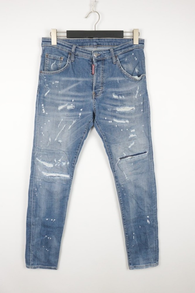 DSQUARED2 TIDY BIKER JEAN Wash Denim Slim Skinny Distressed Jeans Sz IT 46 / W32