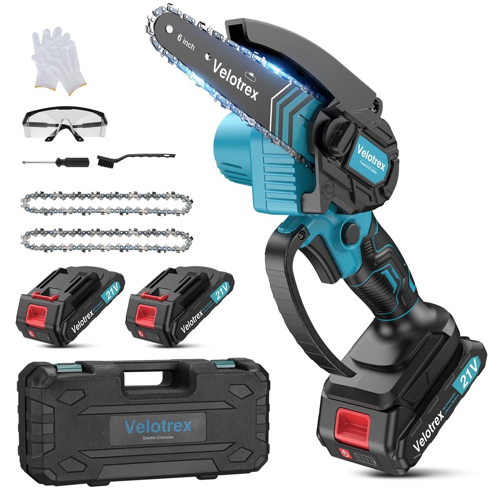 Upgraded 6-Inch Mini Cordless Chainsaw with 2x 2000mAh Batteries