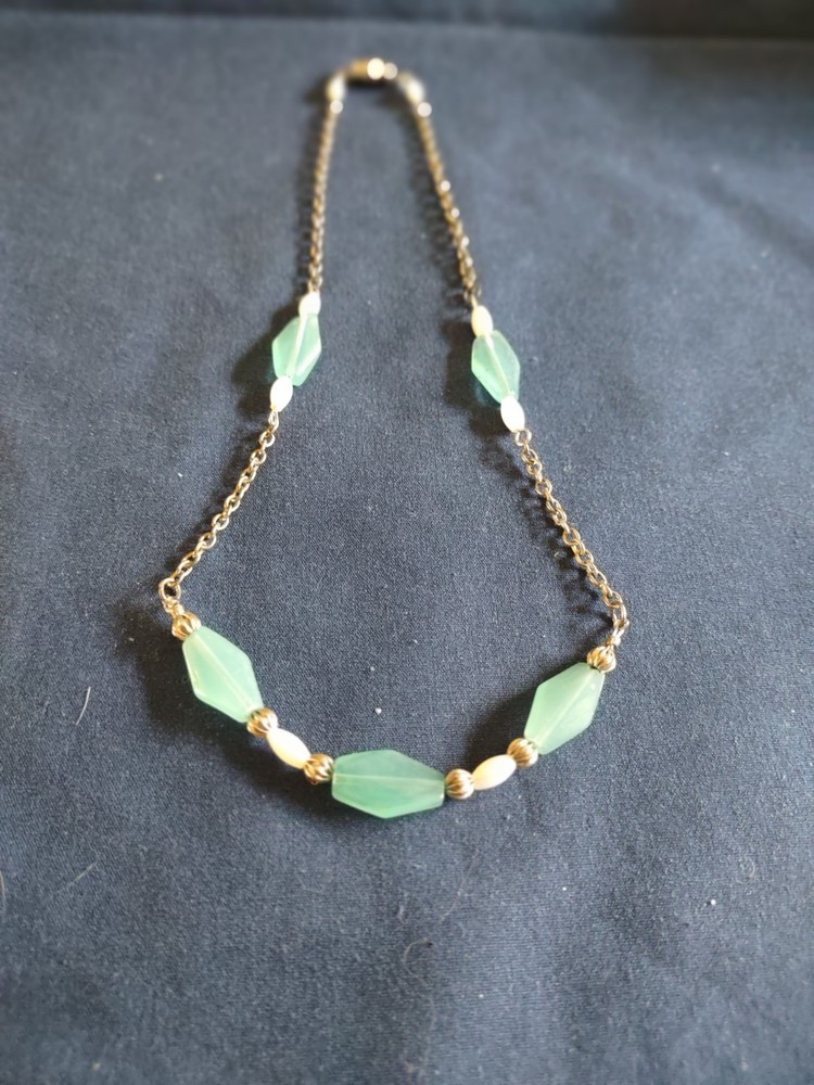 Green and White Beaded Statement Necklace