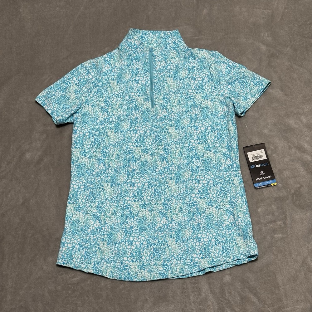 NWT IBKUL Women's Short Sleeve Zip Mock Neck Abstract Skin Shirt Size XS Golf