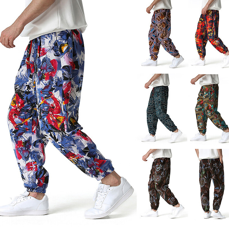 Boho Cotton Linen Harem Pants for Men – Loose Hippie Trousers
