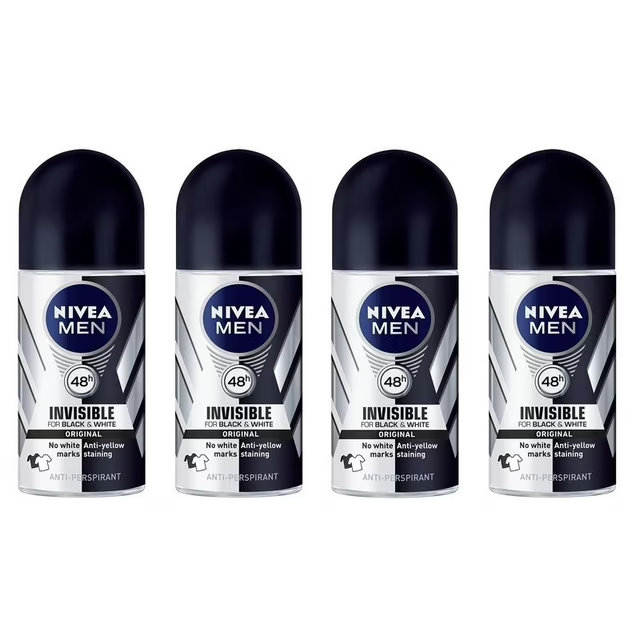 Nivea Men Invisible Black & White 48H Roll-On Deodorant 4-Pack