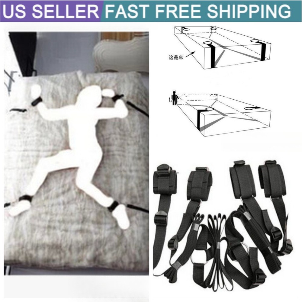 Bondage Bed Restraint Set Handcuffs Ankle Cuffs Straps BDSM Open Leg Couples US