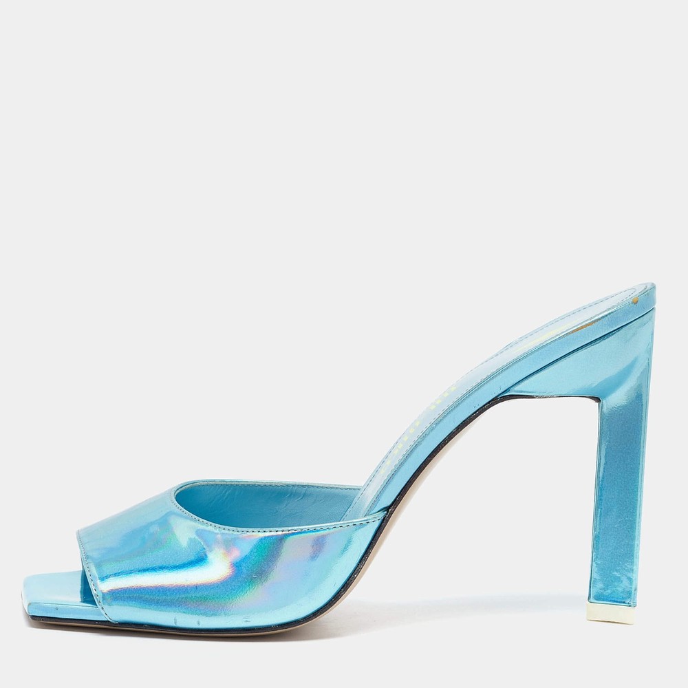 The Attico Blue Patent Leather Devon Slide Sandals Size 395