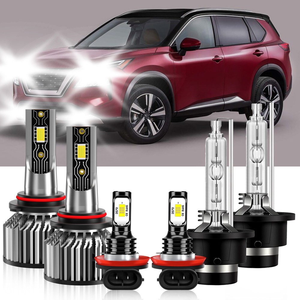 LED Headlight High Low+Fog light Bulbs Super Bright For Nissan Rogue 2008-2013