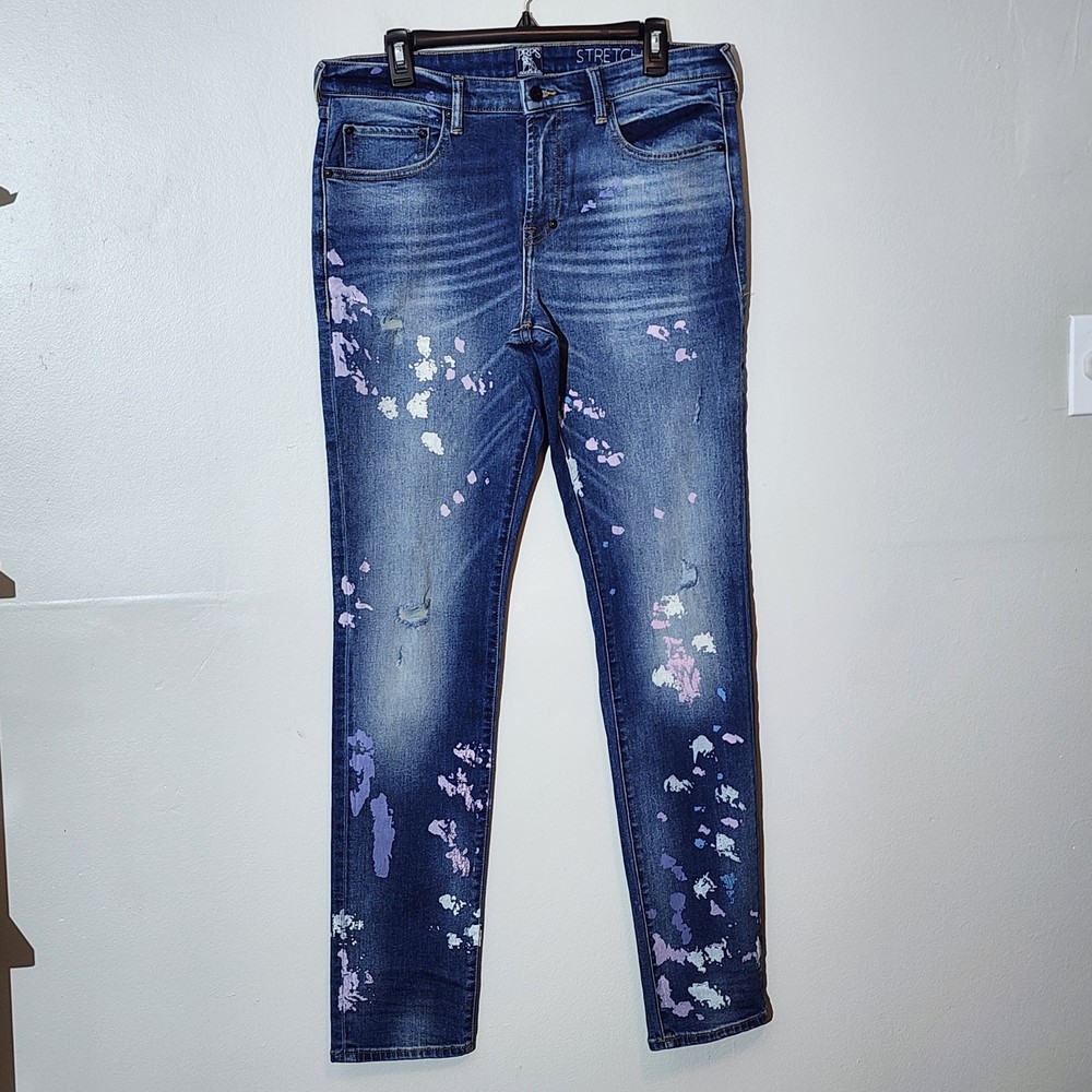 PRPS Le Sabre Jeans Mens 33 Blue Stretch Paint Splatter Distressed Denim Pants
