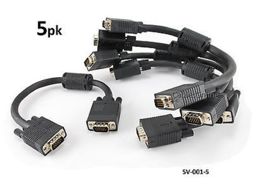 5-Pack 1ft Super VGA HD15 Male-Male Cable with Ferrite Core SV-001-5