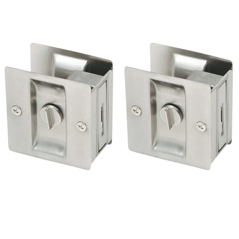 182121 Pocket Door Privacy Bed and Bath Lock 2-Pack Satin Nickel
