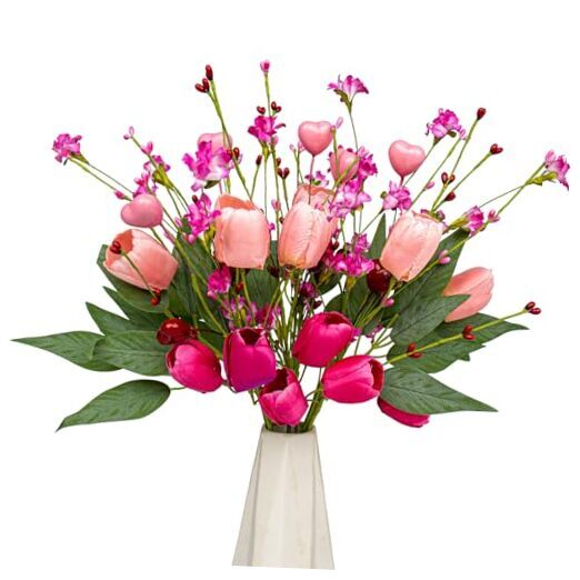 Valentine's Day Gifts 6 Pack Artificial Flowers Valentines Day Picks with Pink