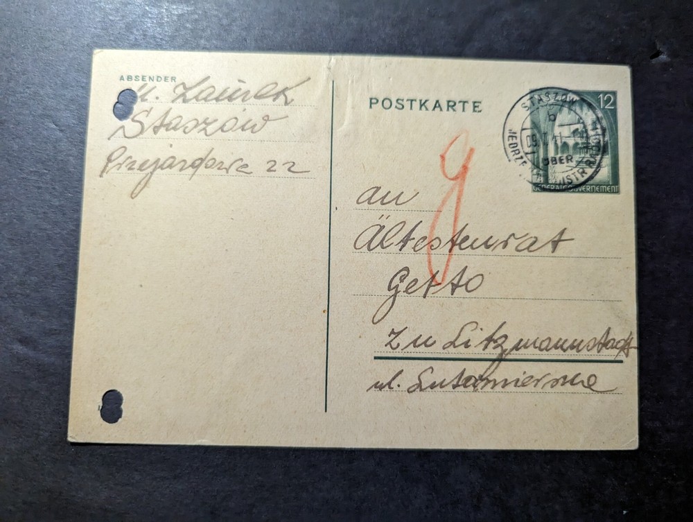 1941 Germany General Government Postcard Cover Staszow to Litmannstadt Ghetto