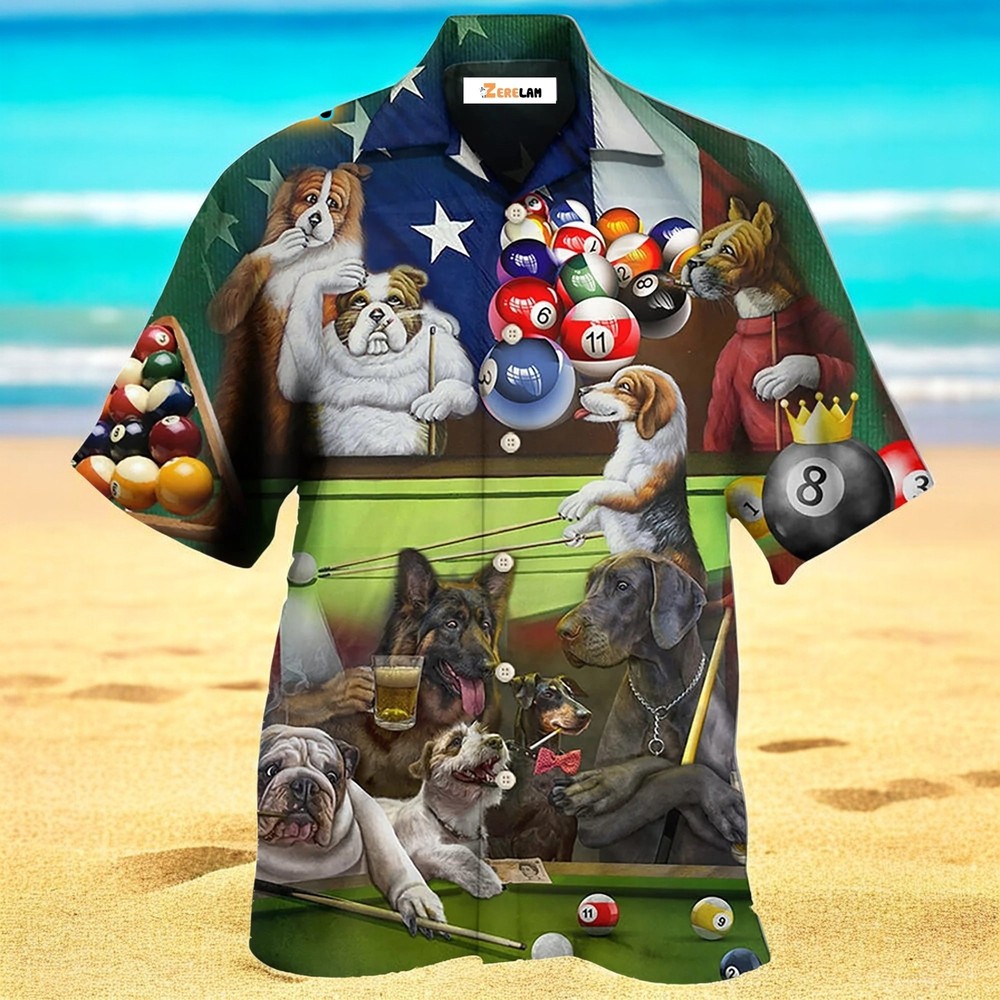 Billiard Funny Dogs Hawaiian Shirt For Men US Size Summer Style