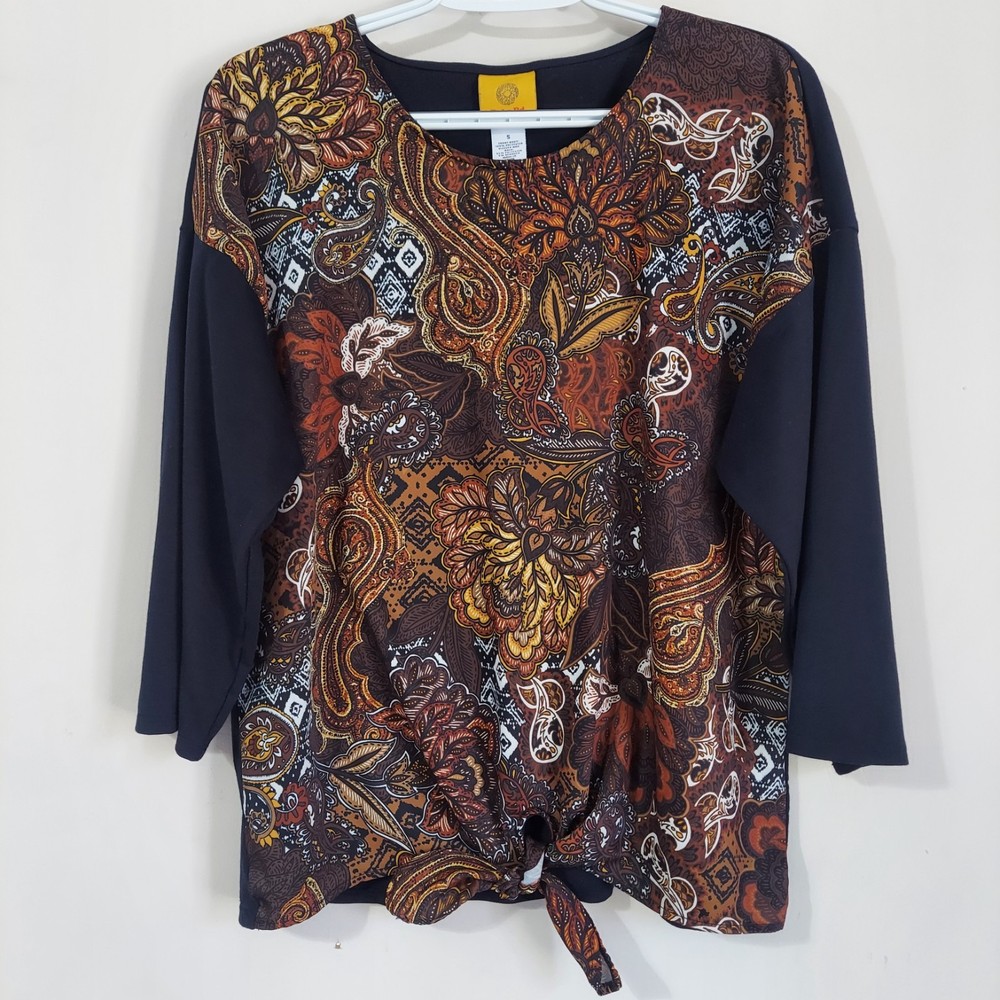 Ruby Rd Women's Paisley 3/4 Sleeve Top Size Small Tie Hem