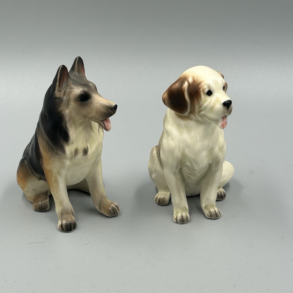 Dollhouse Miniature Set of 2 Ceramic Dog Figurines
