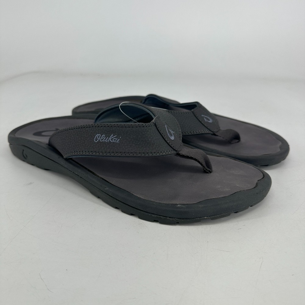 Olukai Ohana Mens Flip Flops Size 13 Gray Thong Sandals Beach Outdoor Comfort