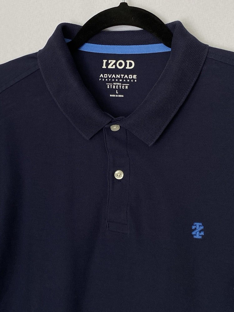 IZOD Advantage Performance Mens LARGE Navy Blue Short Sleeve Stretch Polo Shirt
