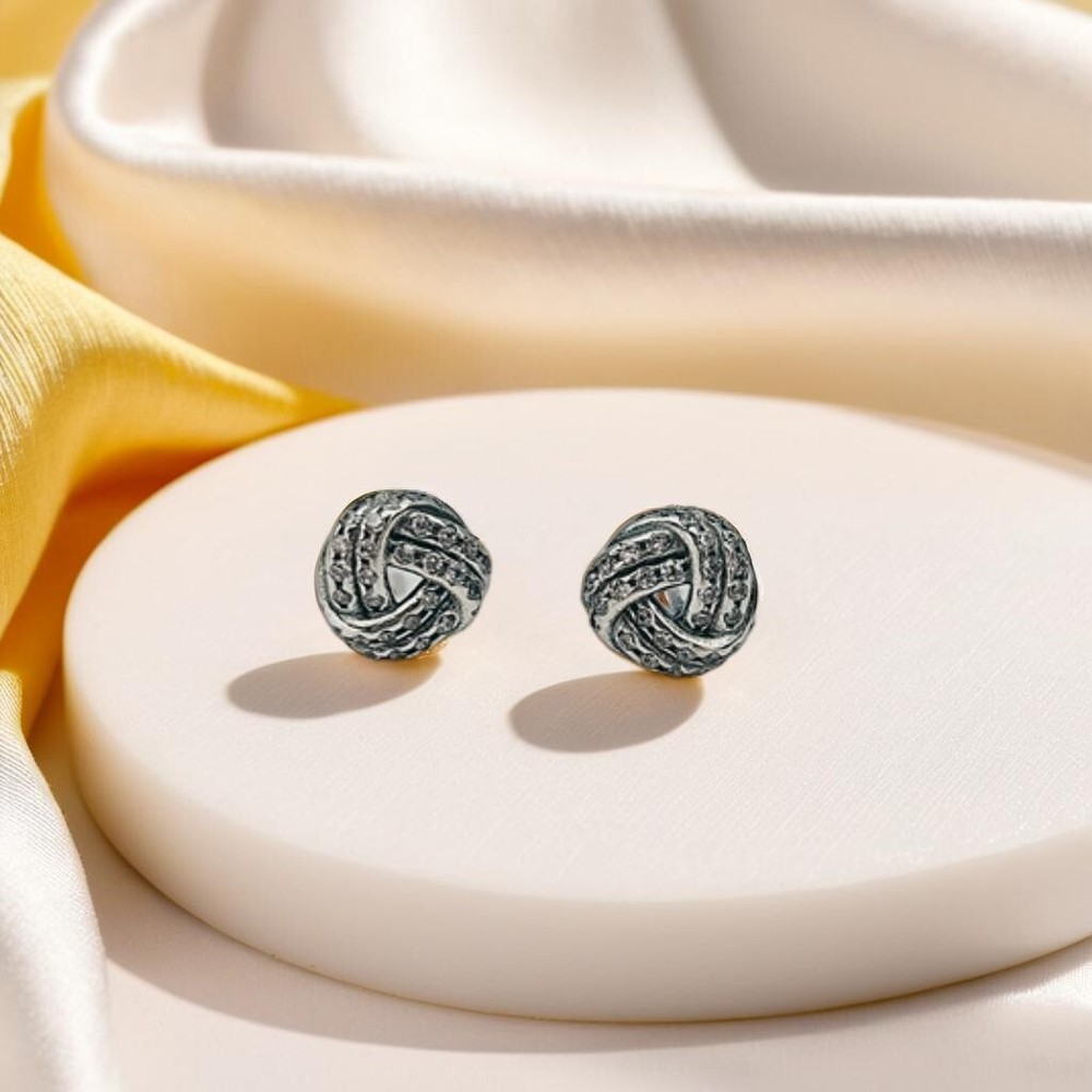 Sparkling Silver Knot Stud Earrings with Elegant Curved Design for Women